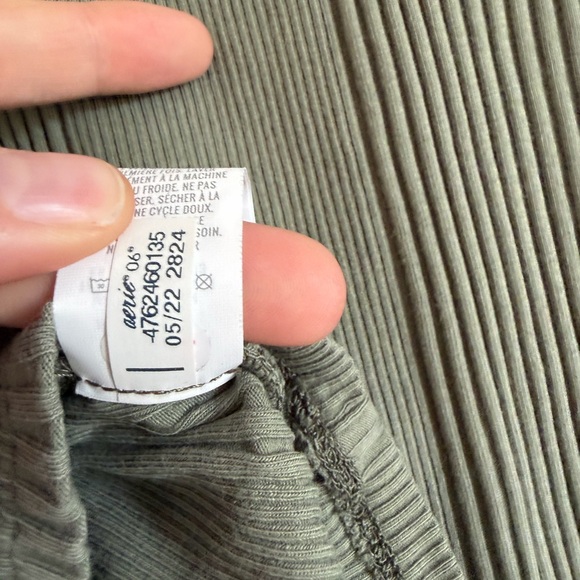 Aerie Green Ribbed Cropped Collared Polo Sweater Long Sleeve Top size Large EUC - Picture 7 of 7